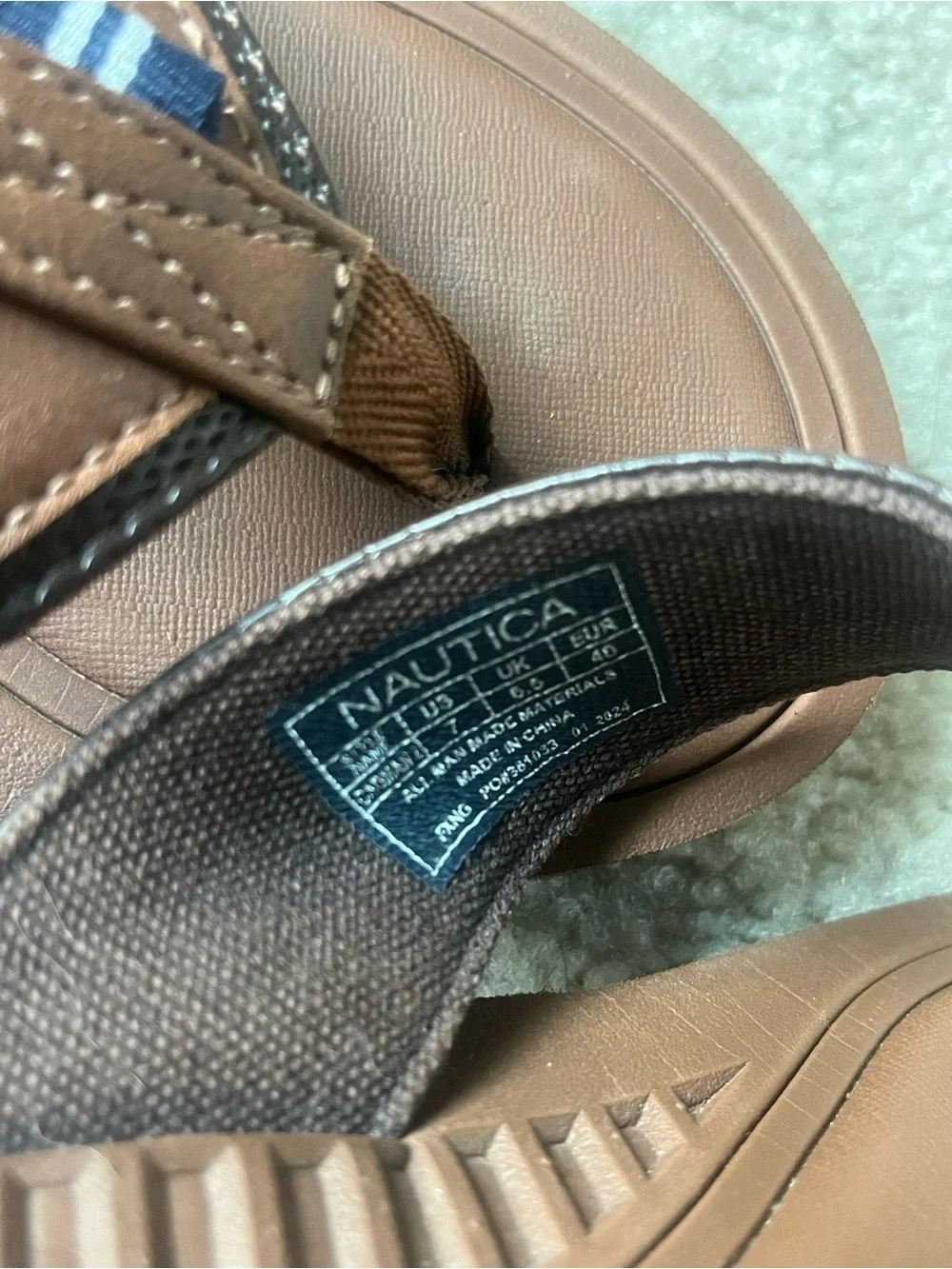 Nautica Brown Leather-Style Men’s Flip Flops Size 7
